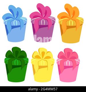Geschenkschachteln, Geschenke Icon-Set. Verkaufskonzept. Geburtstagsfeier Weihnachten. Cartoon-Elemente, flache Design-Illustration. Stock Vektor