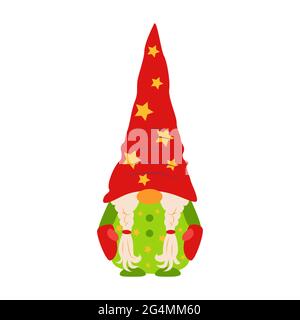 Cute Cartoon Gnome isoliert auf einem weißen Hintergrund. Weihnachtliche süße Gnome mit roten Caps im flachen Stil. Zwerge Design-Vorlage für frohe Weihnachten und H Stock Vektor