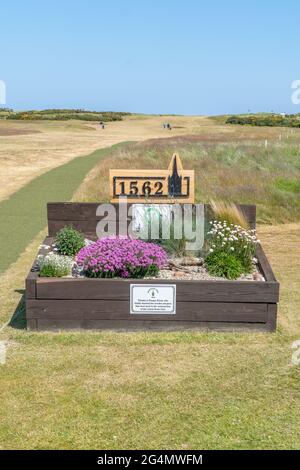 Montrose, Angus, Schottland, Großbritannien, 22. Juni 2021: In dieser Woche findet die PGA Europro Tour - The Eagle Orchid Scottish Masters - im Montrose Golf Links statt. Spielen auf dem fünftältesten Golfplatz der Welt. (Kurs 1562) heute nahmen die Profis an der Pro-am-Veranstaltung Teil, mit dem Hauptturnier, das morgen beginnt, mit dem ersten Abschlag um 0630 Uhr, werden die Profis um einen Anteil des £49,235 Preisfonds spielen. (Credit-Barry Nixon/Alamy Live News) Stockfoto