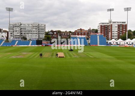 Ein allgemeiner Blick vor der Vitality Blast T20 auf dem 1. Central County Ground, Hove. Bilddatum: Dienstag, 22. Juni 2021. Stockfoto