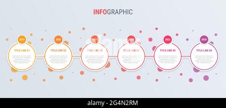 Rote Infografik-Vorlage. 6 Optionen Kreisdesign. Vektor-Timeline-Elemente für Präsentationen. Stock Vektor