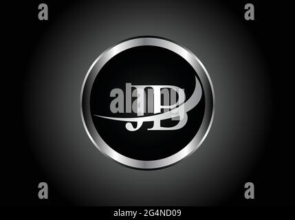 Silberner Buchstabe JB Metallkombination Alphabet Logo Icon Design mit grauer Farbe auf Schwarz-Weiß-Gradienten-Design für ein Unternehmen oder Unternehmen Stock Vektor