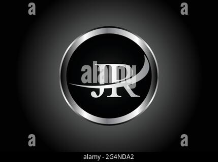 Silberner Buchstabe JR Metallkombination Alphabet Logo Icon Design mit grauer Farbe auf Schwarz-Weiß-Gradienten-Design für ein Unternehmen oder Unternehmen Stock Vektor