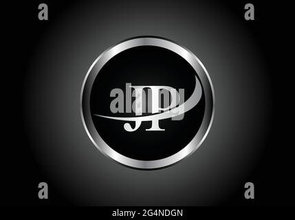 Silberner Buchstabe JP Metallkombination Alphabet Logo Icon Design mit grauer Farbe auf Schwarz-Weiß-Gradienten-Design für ein Unternehmen oder Unternehmen Stock Vektor