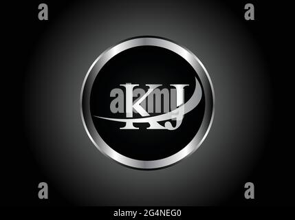 Silberner Buchstabe KJ Metallkombination Alphabet Logo Icon Design mit grauer Farbe auf Schwarz-Weiß-Gradienten-Design für ein Unternehmen oder Unternehmen Stock Vektor