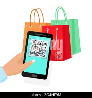 Scannen Sie den QR-Code auf das Telefon. Einkaufen mit qr-Code. Vektor Stock Vektor