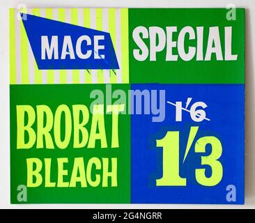 Vintage 1960er Shop Preis Display Card - Brobat Bleach Stockfoto