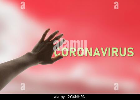 Menschliche Hände schützen und decken vor der Krankheit des Coronavirus-Problems ab Stockfoto