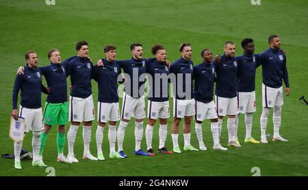 London, England, 22. Juni 2021. Das englische Team singt die Nationalhymne vor dem Spiel der UEFA-Europameisterschaft im Wembley-Stadion in London. Bildnachweis sollte lauten: David Klein / Sportimage Stockfoto