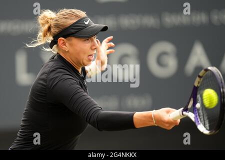 Bad Homburg, Deutschland. Juni 2021. Tennis: WTA Tour, Singles, 1. Runde, Bad Homburg Open. Anisimova (USA) - Petkovi· (Darmstadt). Amanda Anisimova aus den USA in Aktion. Quelle: Thomas Frey/dpa/Alamy Live News Stockfoto