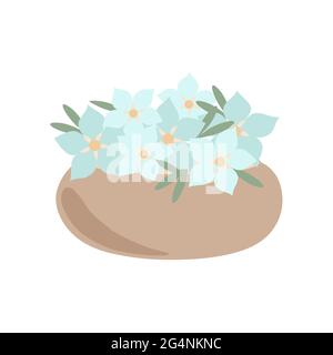 Bohemian Vase mit fancy blauen Blumen in einfachen flachen Stil abstrakt Vektor pastellfarben Illustration, trendy minimalistisch gemütliches Zuhause Konzept, romantische Grußkarte, Einladung Stock Vektor