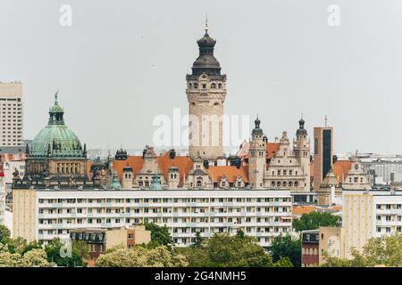 Panoramablick auf die Skyline von Leipzig, Deutschland Stockfoto