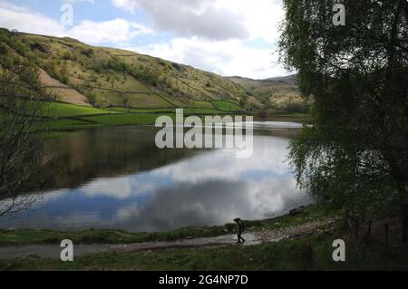 Watendlath Tarn, in der Nähe des Weilers Watendlath im englischen Lake District. Angler können oft gesehen werden Fliegenfischen für Forellen von Booten auf dem tarn. Stockfoto