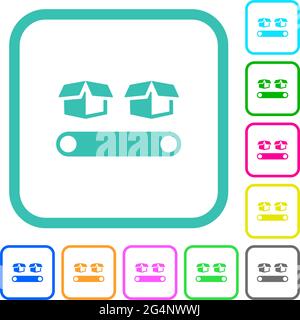 Förderer mit Boxen lebendige farbige flache Symbole in gekrümmten Rändern Auf weißem Hintergrund Stock Vektor