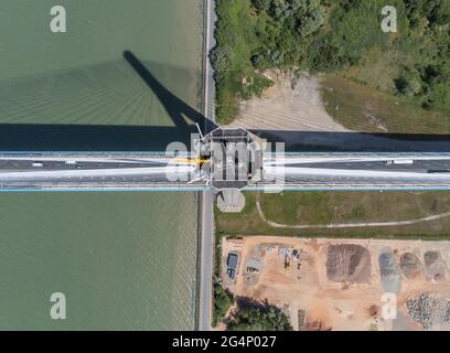 Frankreich, zwischen Calvados und seine Maritime, die Pont de Normandie (Normandie-Brücke) überspannt die seine, um die Städte Honfleur und Le Havre, ae zu verbinden Stockfoto