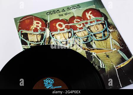 Englische Rock- und Hard Rock-Band, das Who-Musikalbum auf Vinyl-Schallplatte. Titel: Odds & Sods Albumcover Stockfoto