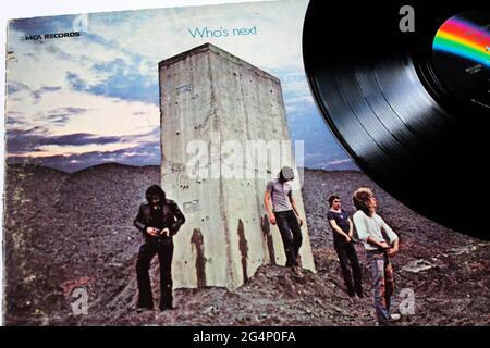 Englische Rock- und Hard Rock-Band, das Who-Musikalbum auf Vinyl-Schallplatte. Titel: Who's Next Albumcover Stockfoto