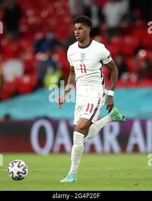 Der Engländer Marcus Rashford während des UEFA Euro 2020 Gruppe-D-Spiels im Wembley Stadium, London. Bilddatum: Dienstag, 22. Juni 2021. Stockfoto