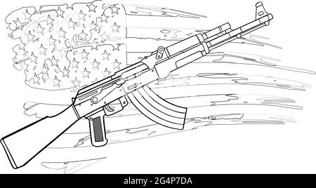 Illustration der US-Flagge mit einem AK 47 Gewehr Stock Vektor