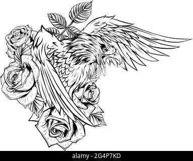 vektor-Illustration von Adler mit Blumenrosen Stock Vektor