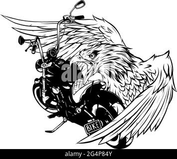 vektor-Illustration von Motorrad mit dem Kopf Adler Stock Vektor