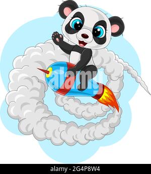 Cartoon Baby Panda Reiten Rakete Stock Vektor