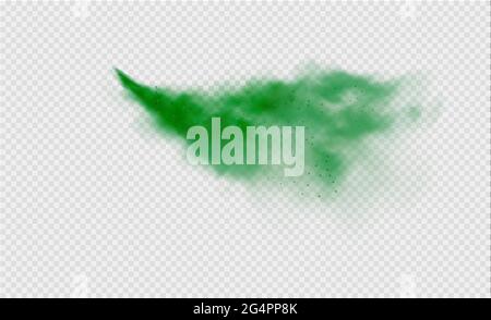 Grüner Nebel oder Rauch. Grüner Staub mit Partikeln. Rauch oder Staub isoliert auf transparentem Hintergrund. Abstraktes mystisches Gas. Vektorgrafik. Stock Vektor