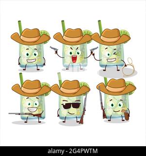 Coole Cowboy guaro Zeichentrickfigur mit einem niedlichen Hut. Vektorgrafik Stock Vektor