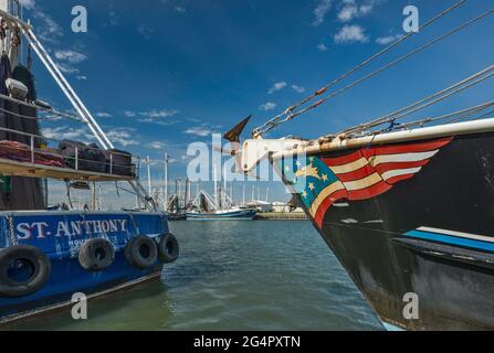 Garnelenboote im Hafen in Palacios, Texas, USA Stockfoto