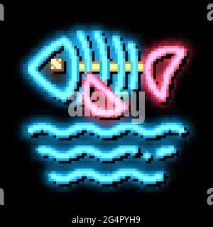 Tod von Fischen im Wasser Neon leuchten Symbol Illustration Stock Vektor