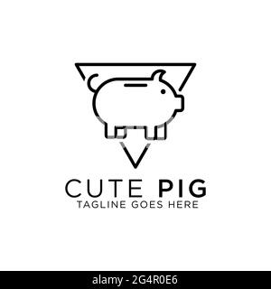 Niedliches Schwein Linie Kunst Logo Design Vektor, am besten für Haustier oder Tier Logo Inspirationen Stock Vektor