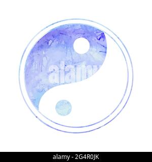 Yin Yang blaues Aquarell-Symbol mit Spritzern. Buddhismus Symbol für Gleichgewicht und Frieden. Vektor-Icon-Design. Isoliert auf weißem Hintergrund Stock Vektor