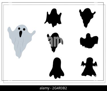 Ein Spiel für Kinder finden den richtigen Schatten für Halloween-Casting. vektor isoliert auf einem weißen Hintergrund Stock Vektor