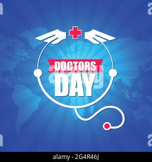 Das ausdrucksstarke Doctors Day Logo, das auf der Weltkarte steht Stock Vektor