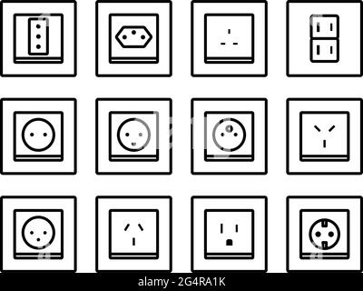Elektrik Symbol Gesetzt. Bearbeitbares, Fett Formatischtes Umrisse-Design. Vektorgrafik. Stock Vektor