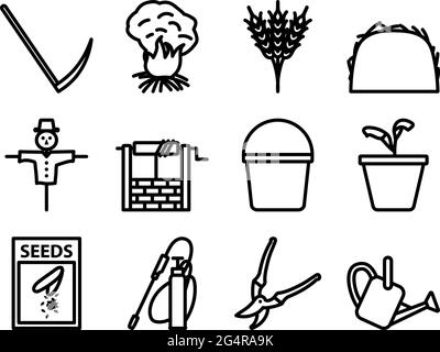 Garten-Icon-Set. Auffälliges Design mit bearbeitbarer Konturbreite. Vektorgrafik. Stock Vektor