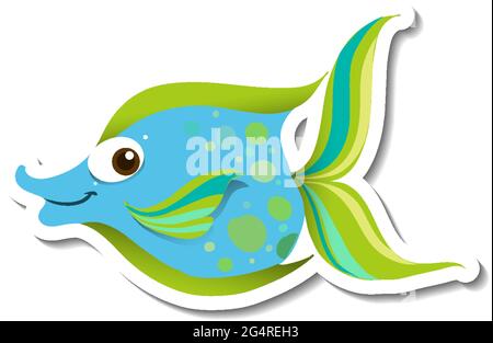 Aufkleber Vorlage mit niedlichen Fisch Cartoon Figur isoliert Illustration Stock Vektor