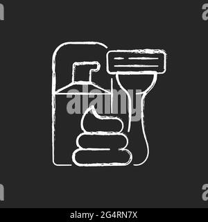 Rasiermesser und Rasiercreme Kreide weißes Symbol auf dunklem Hintergrund Stock Vektor