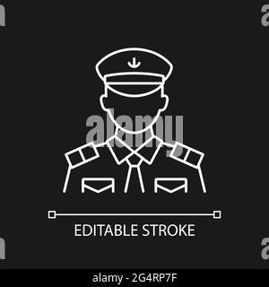 Männlicher Chief Officer weißes lineares Symbol für dunkles Thema. Kontrollierende Crew. Kreuzfahrten für Besucher. Schlanke, anpassbare Illustration. Isolierter vecto Stock Vektor