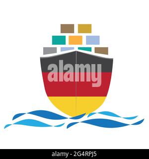 Konzept Design Frachtschiff mit Deutschland Flagge. Handelsschiff Container Fracht Import und Export maritime logistic. Vektorgrafik Stock Vektor