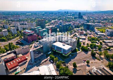 Stadt Zagreb Radnicka Geschäftsviertel Luftaufnahme, Hauptstadt von Kroatien Stockfoto