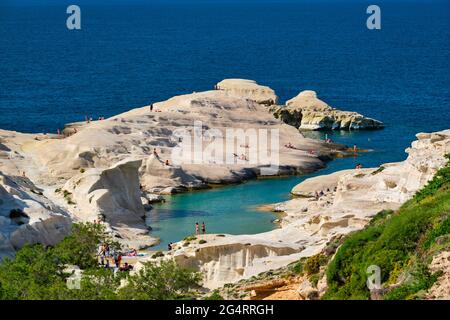 Berühmter Strand von Sarakiniko auf der Insel Milos in Griechenland Stockfoto