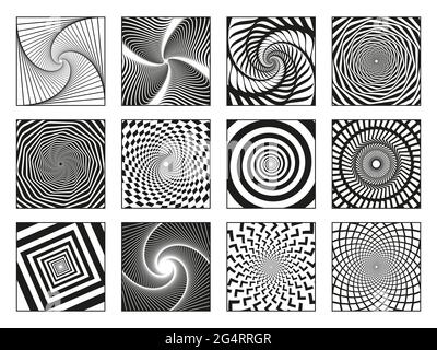 Hypnotische Spiralen. Vortex-Bewegung hypnotisieren Spiralen, rotierende Bewegung Spiral Elemente Vektor-Illustration-Set. Abstrakte hypnotische Spiralen Stock Vektor