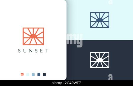 Strand- oder Meereslogo mit schlichter und moderner Sonnenform Stock Vektor