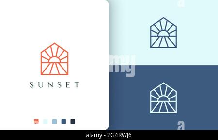 Sonne oder Hotellogo am Strand in einfachem und modernem Stil Stock Vektor