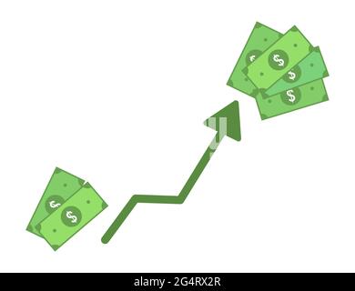 Diagramm zur Steigerung der Investitionen. Symbol für Einkommenswachstum. Die Gewinnstrategie der Anleger. Vektorgrafik auf weißem Hintergrund. Stock Vektor