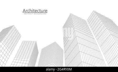 Moderne Architektur Raster Hintergrund. Wireframe perspektivische Gebäude auf weißem Hintergrund. Vektorgrafik. Stock Vektor
