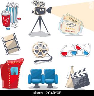 Icons Kino-Set mit neun Vektorelementen Stock Vektor