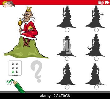 Cartoon Illustration der Suche nach dem Schatten ohne Unterschiede pädagogische Spiel für Kinder mit König des Hügels sagen Stock Vektor