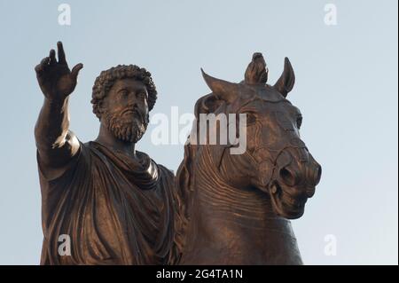 Marcus Aurelius Skulptur auf dem Capitol Hill in Rom, Italien Stockfoto